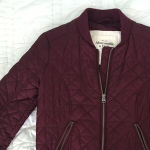Abercrombie & Fitch Quilted Bomber Jacket in Deep Burgundy